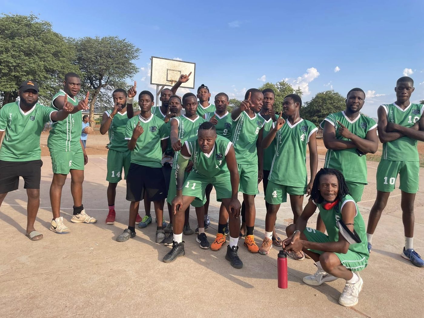 Schoolchildren at a basketball clinic